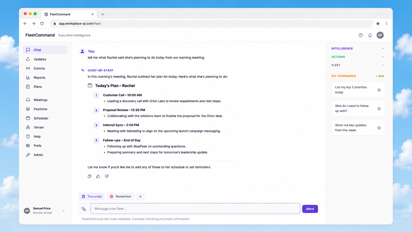 FleetCommand executive intelligence interface